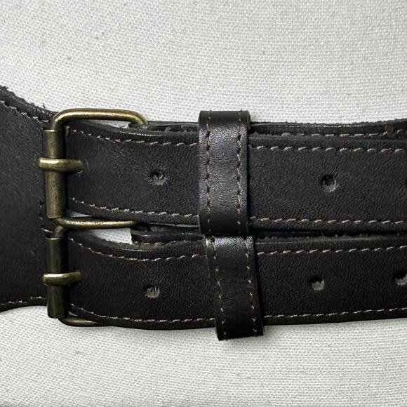 Betsey Johnson dark brown leather wide braid design double prong metal buckle M main image 5